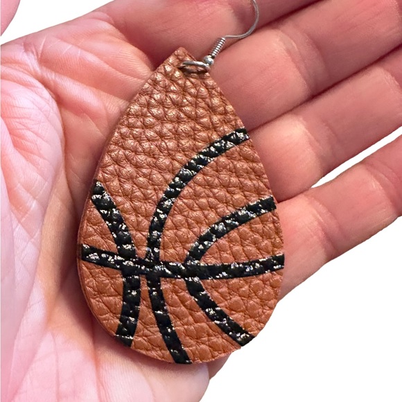 Leather Football Drop Style Earrings - Picture 4 of 5